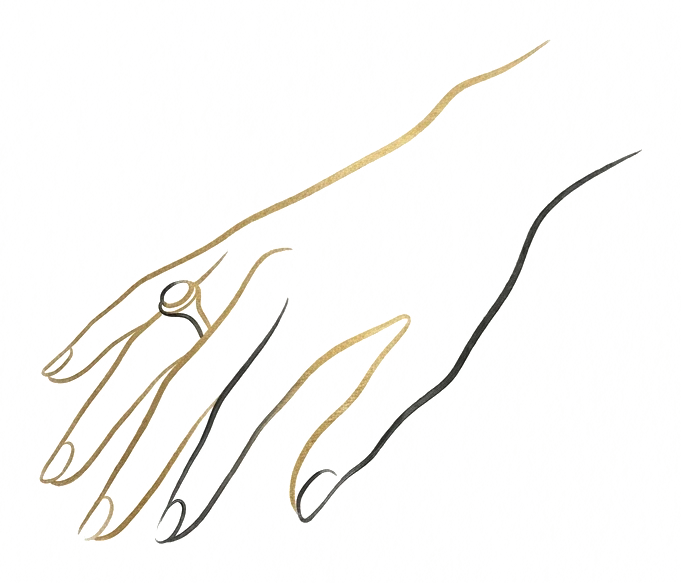 Line drawing of a hand wearing a ring